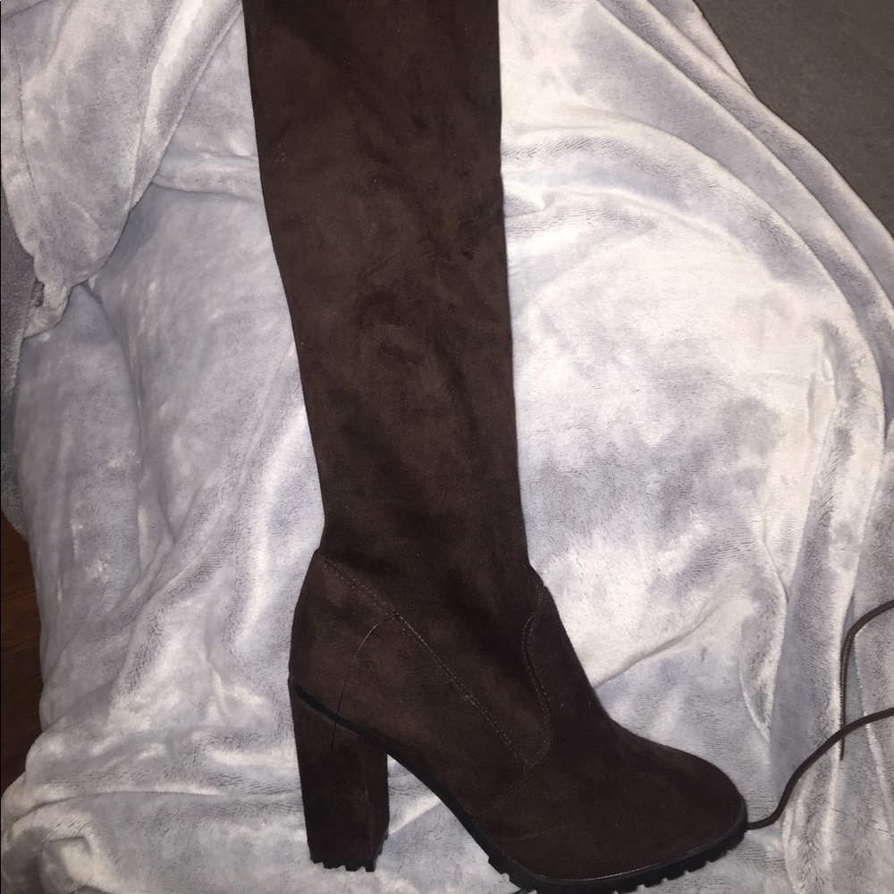 Brown thigh-high boots